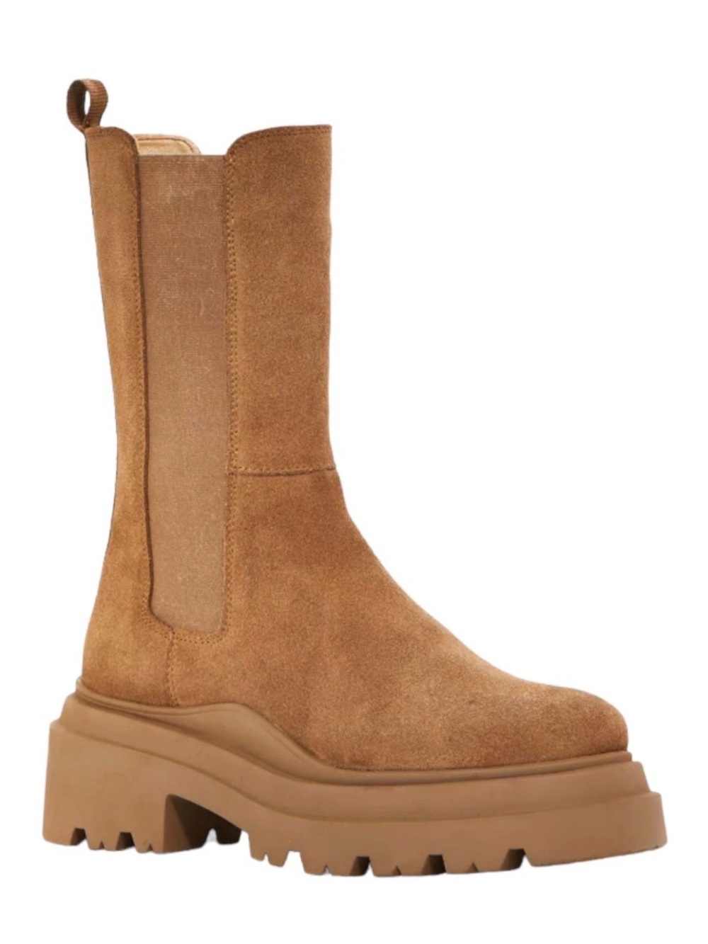 Aqua Jessy Pull On Brown Taupe Suede Mid Calf Chelsea Boots Booties